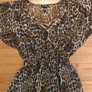 Shear  leporad print bathing suit cover up
